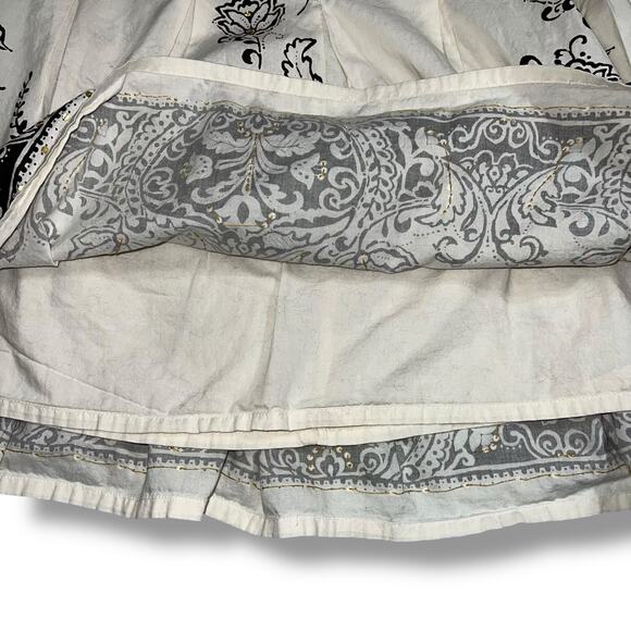 Venezia Womens A Line Layered Skirt Floral Print Cotton Cream Black Gold Size 18 - Picture 5 of 8